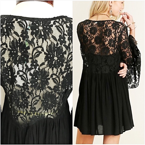 Flirty Boho Peasant Lace Tunic Dress SM - Picture 2 of 6